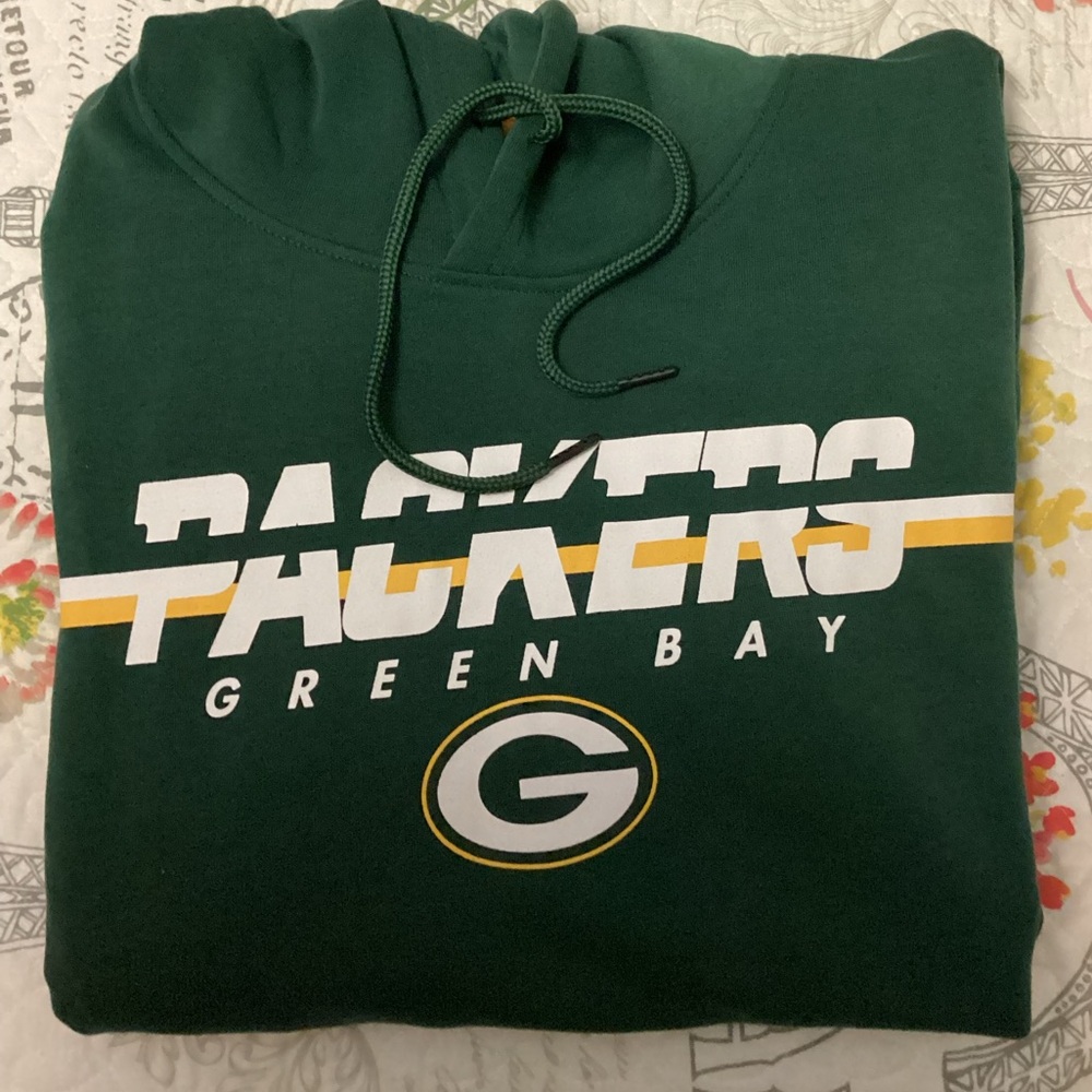 Official NFL Greenbay Packers Pullover Hoodie, Green, M, Zip Pocket, NWT